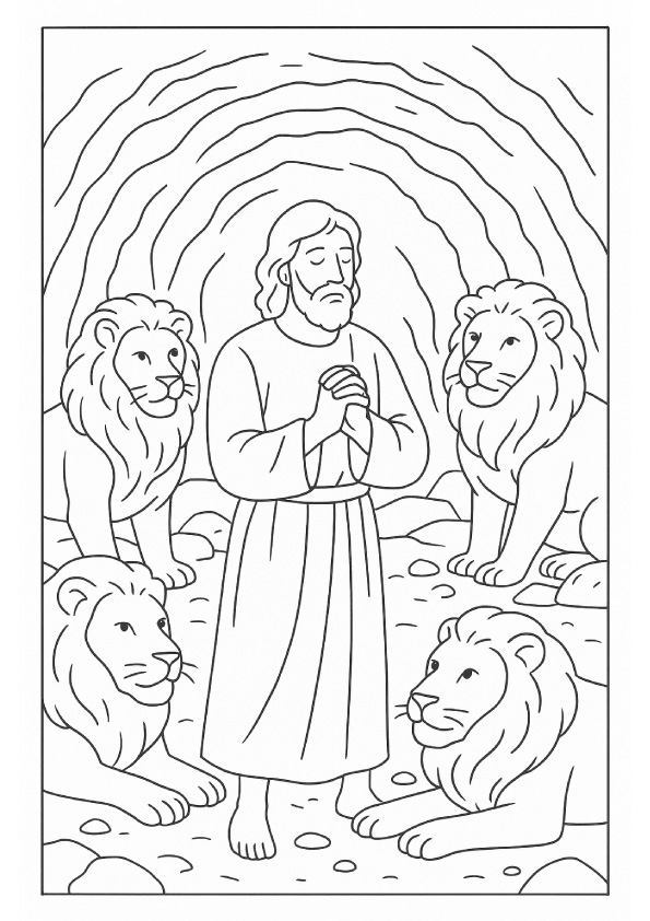 Desenho Bíblico para colorir - Daniel na cova dos leões