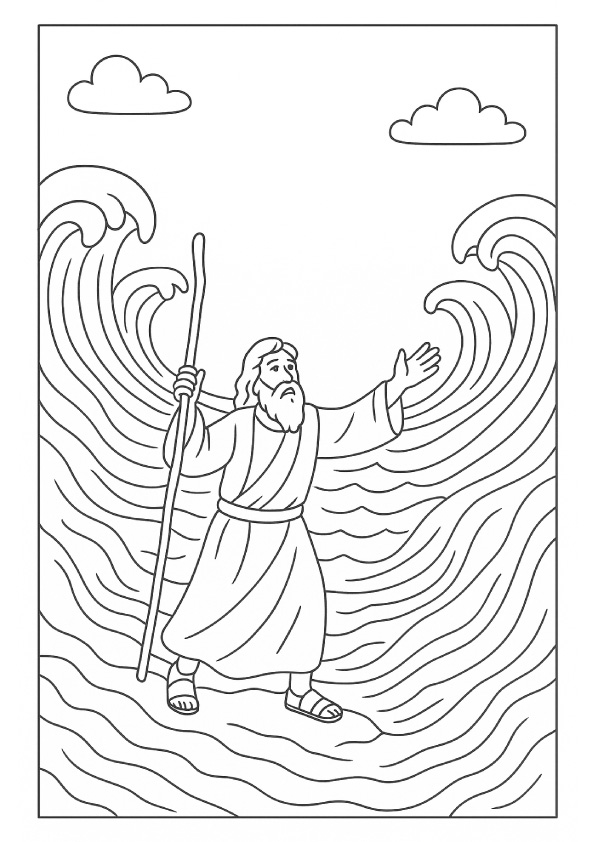 Desenho Bíblico para colorir - Moisés e o mar vermelho