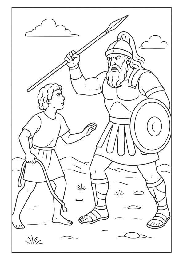 Desenho para colorir Davi e Golias